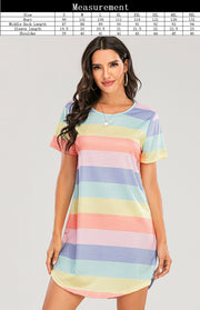 Women's Short Sleeve Rainbow Striped Loose T-Shirt Pyjama Sets