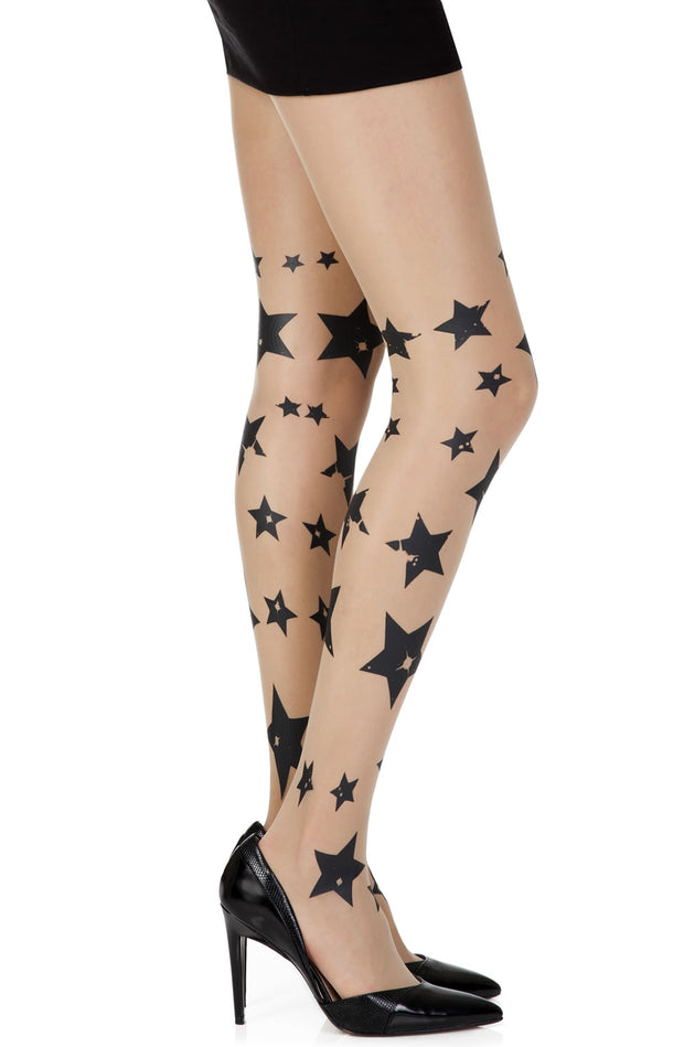 Zohara Sheer Elegant Tights Adorned with Black Stars