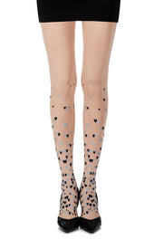 Zohara 120 Denier Tights With Little Grey And Black Hearts Design