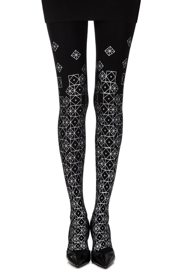 Zohara Black Tights With Silver Kaleidoscope Artistic Design