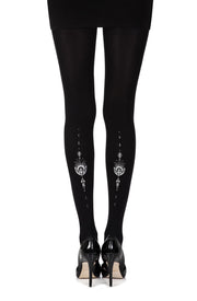 Zohara Black Tights With Indian Ethnic Jewel Silver Print Design