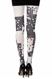 Zohara Checkers Game Cream Tights With Playful Black Squares Pattern