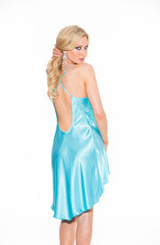 Shirley of Hollywood Turquoise Charmeuse Chemise Luxury with Exquisite Lace Detail