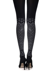 Zohara Black Tights With Frozen Shapes Grey Print Design