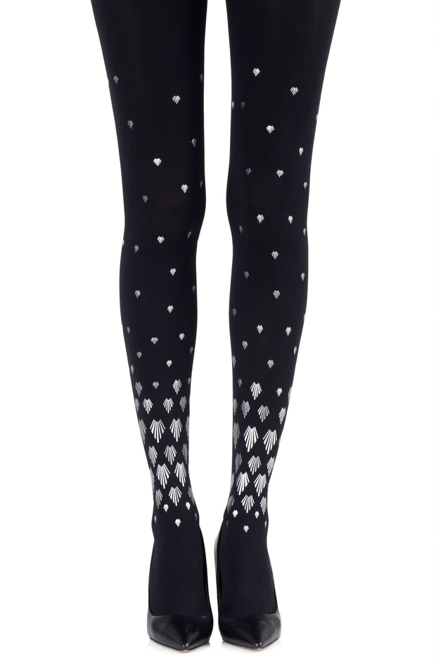 Zohara Black 120 Denier Tights With Metallic Silver Shell Inspired Print