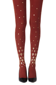 Zohara 120 Denier Rust Tights With Gold Shell Inspired Pattern