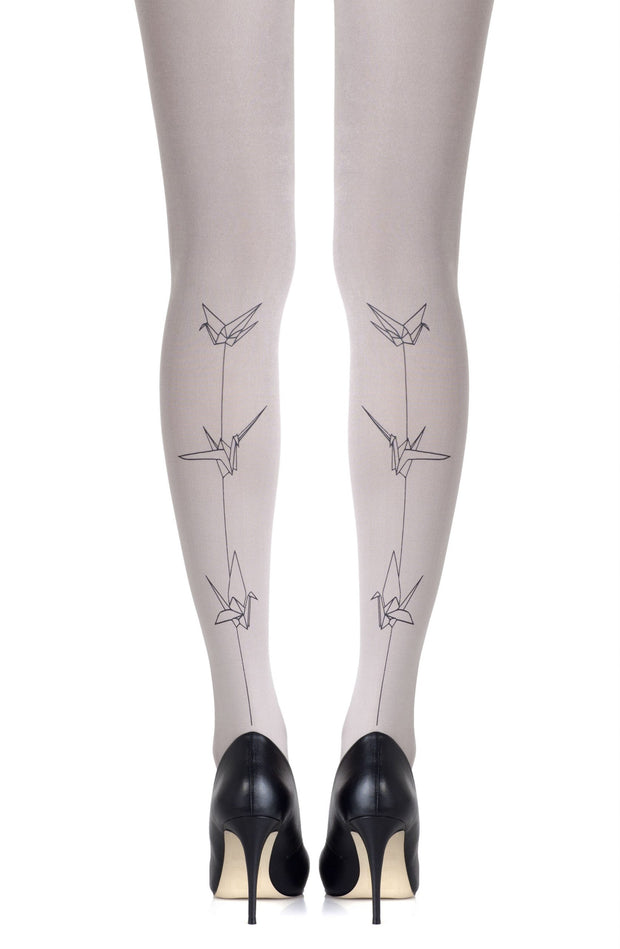 Zohara Light Grey Tights With Black Paper Planes Print