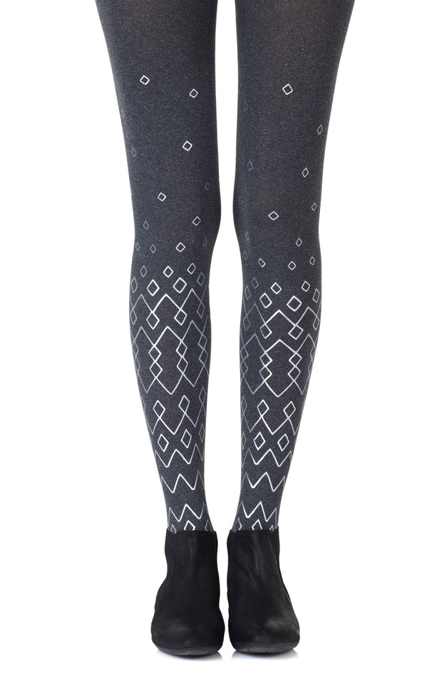 Zohara Grey Tights With Silver Diamond Inspired Print