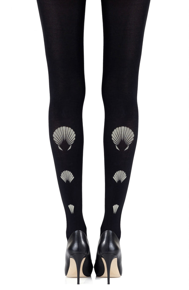 Zohara Black 120 Denier Tights With Captivating Light Grey Shell Graphics