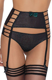 Roza Ilaris Sparkly Turquoise Green and Black Thong with Cut-Outs