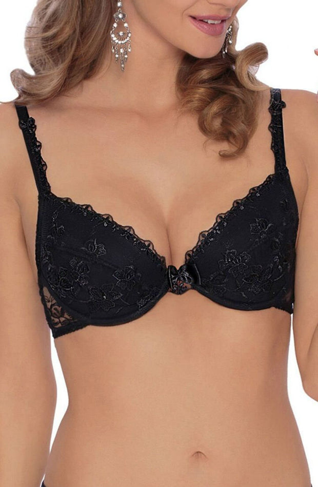 Roza Kalisi Floral Embroidered Push-Up Bra Black