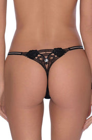 Roza Lea Detailed Lace and Mesh Thong Black