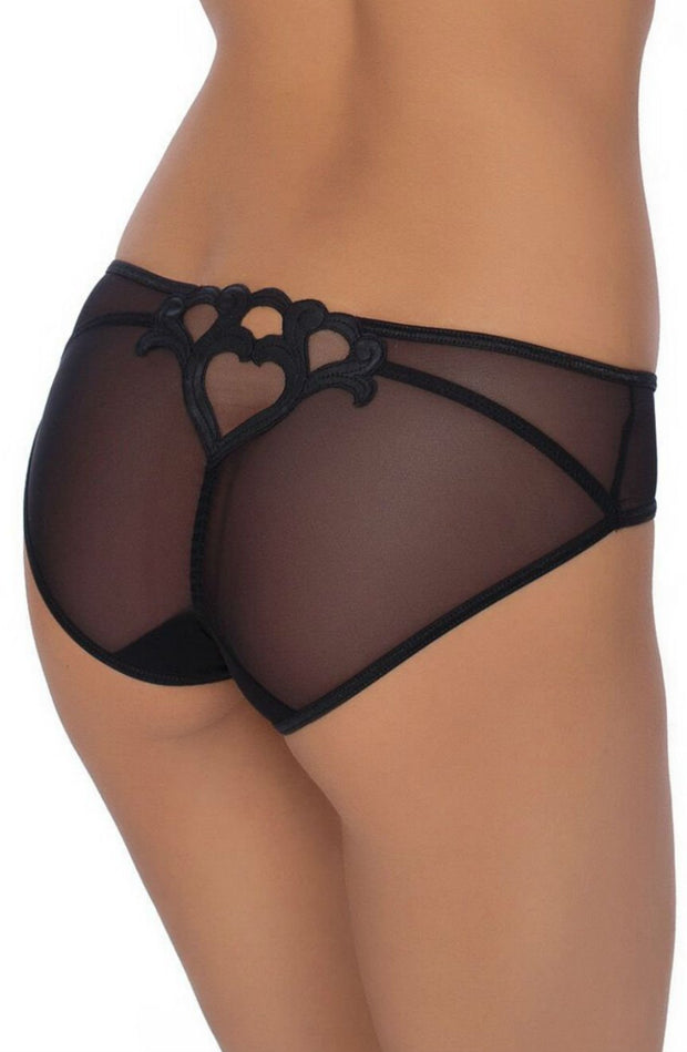 Roza Lica Sheer Mesh Brief with Heart Embroidery Black