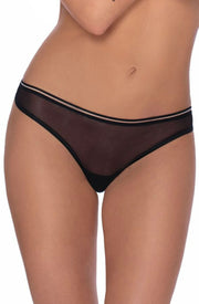Roza Lica Sheer Mesh Thong with Heart Embroidery Black